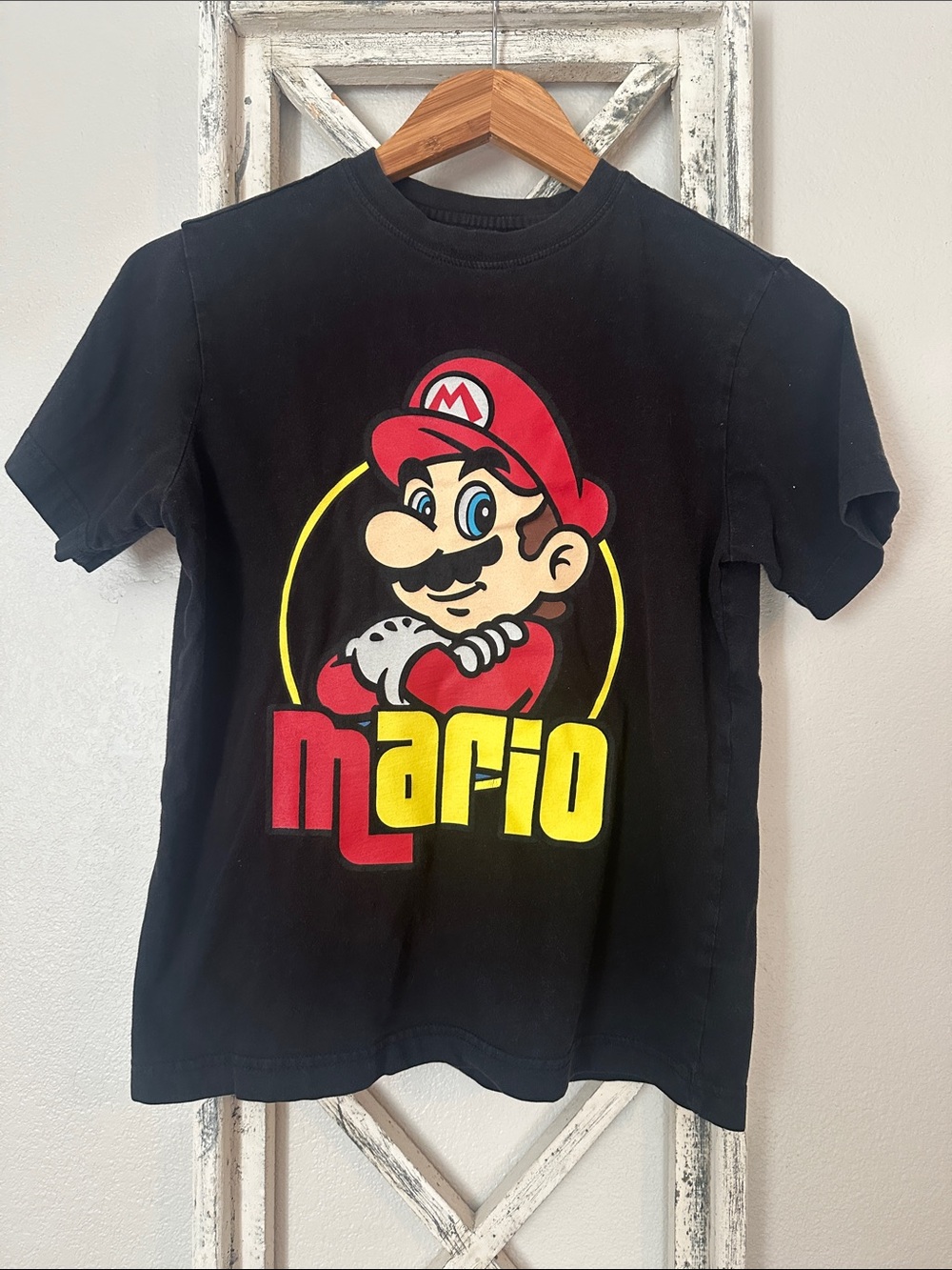 Mario Black Tee with Red and Yellow Graphic